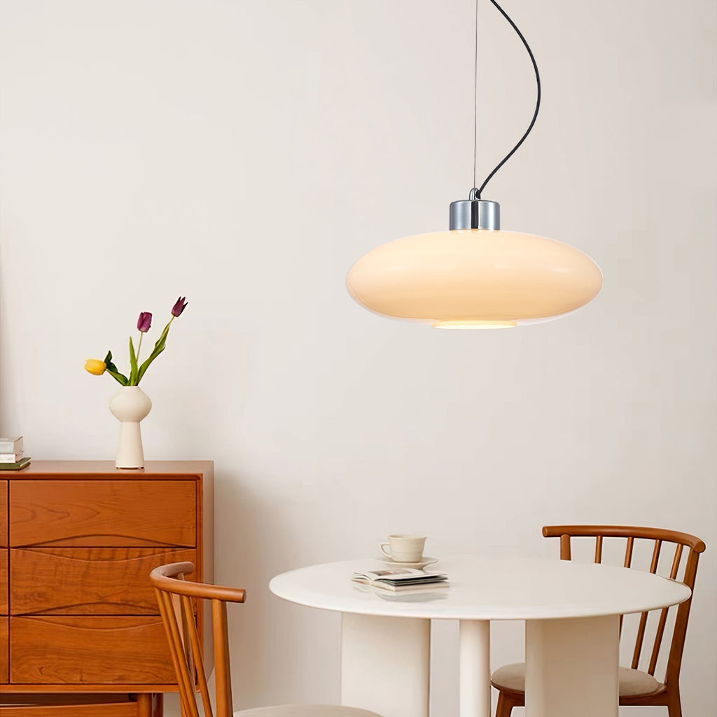 Oval White Glass Pendant Light, Tilt Balance 11.8"