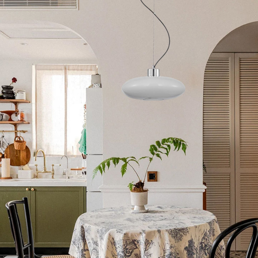 Oval White Glass Pendant Light, Tilt Balance 11.8"