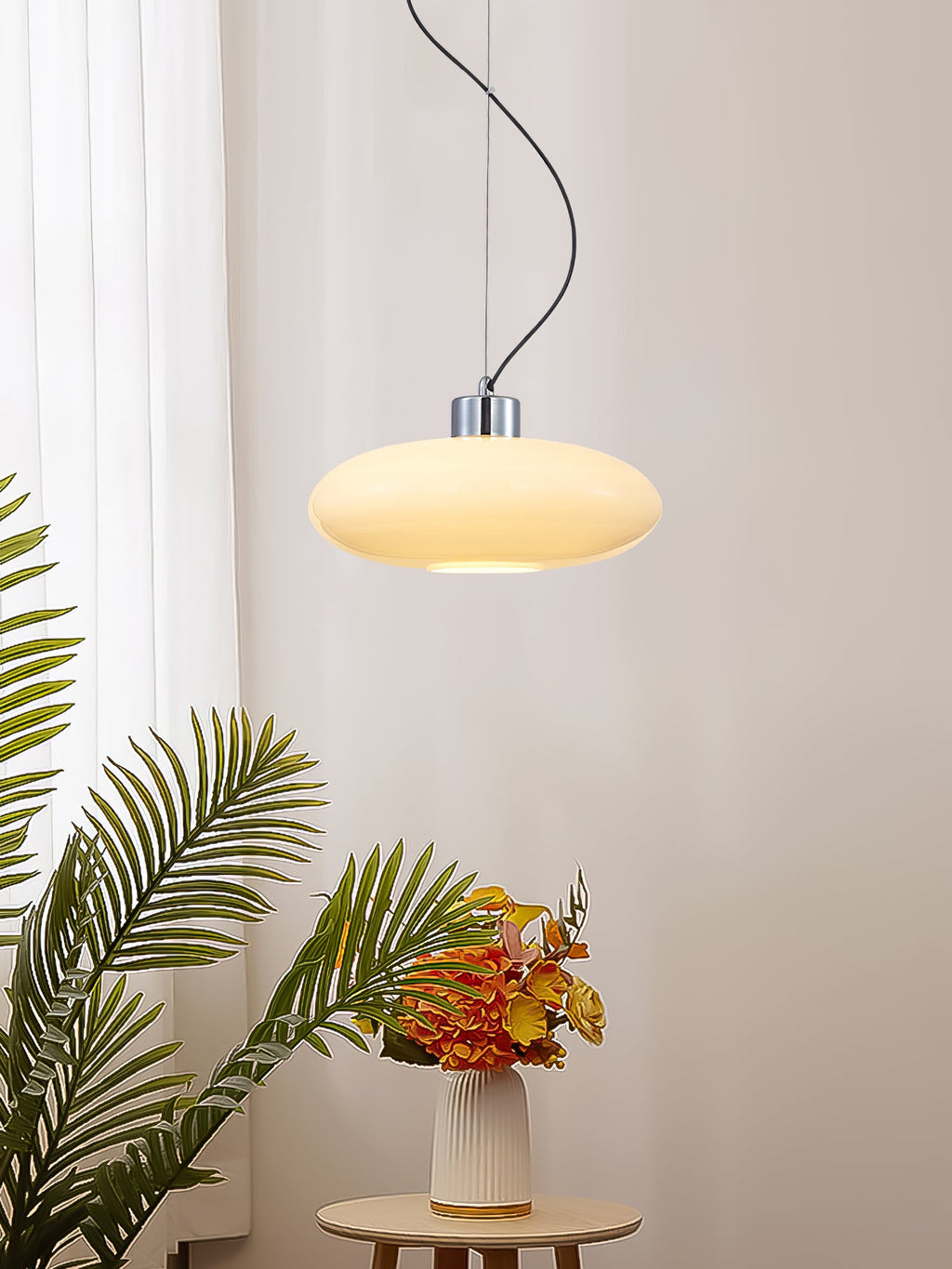 Oval White Glass Pendant Light, Tilt Balance 11.8"