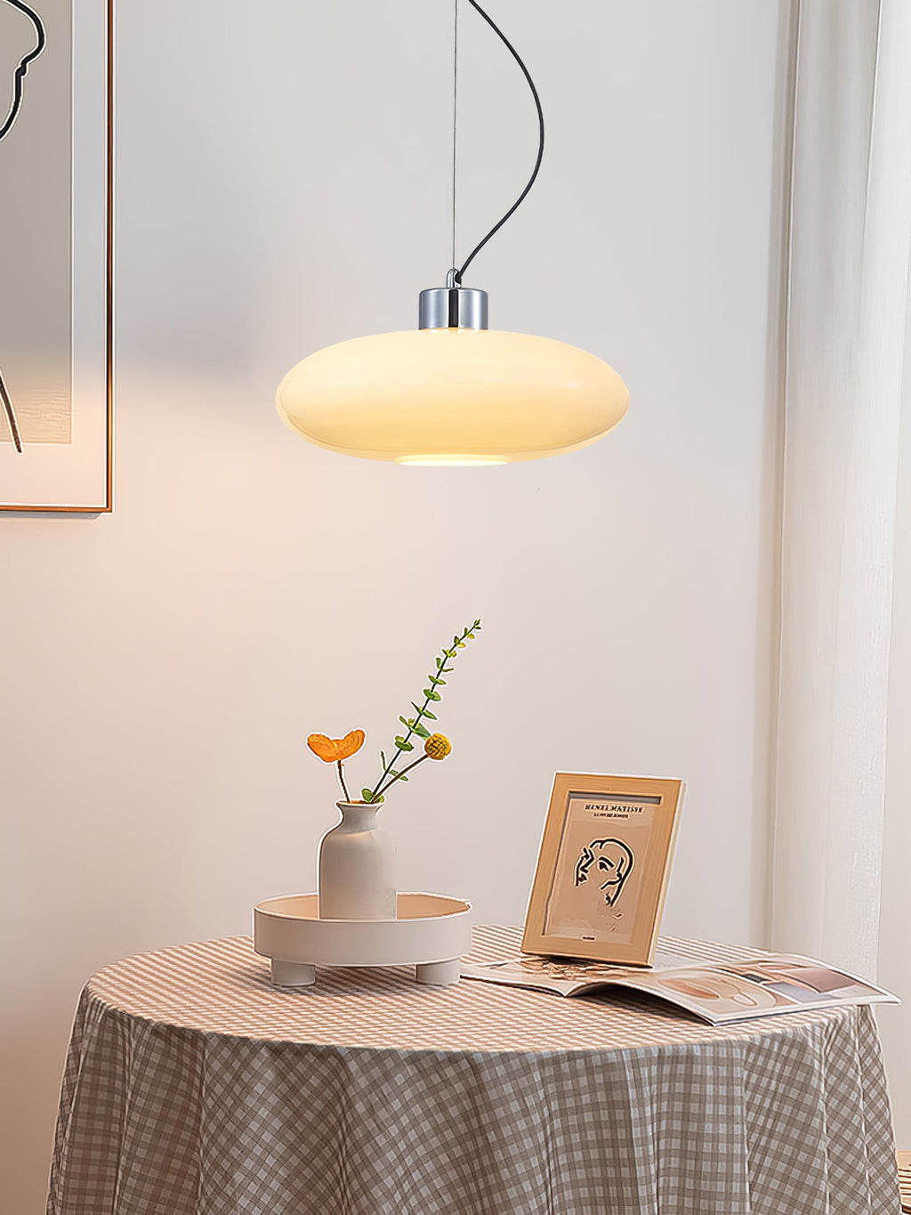 Oval White Glass Pendant Light, Tilt Balance 11.8"