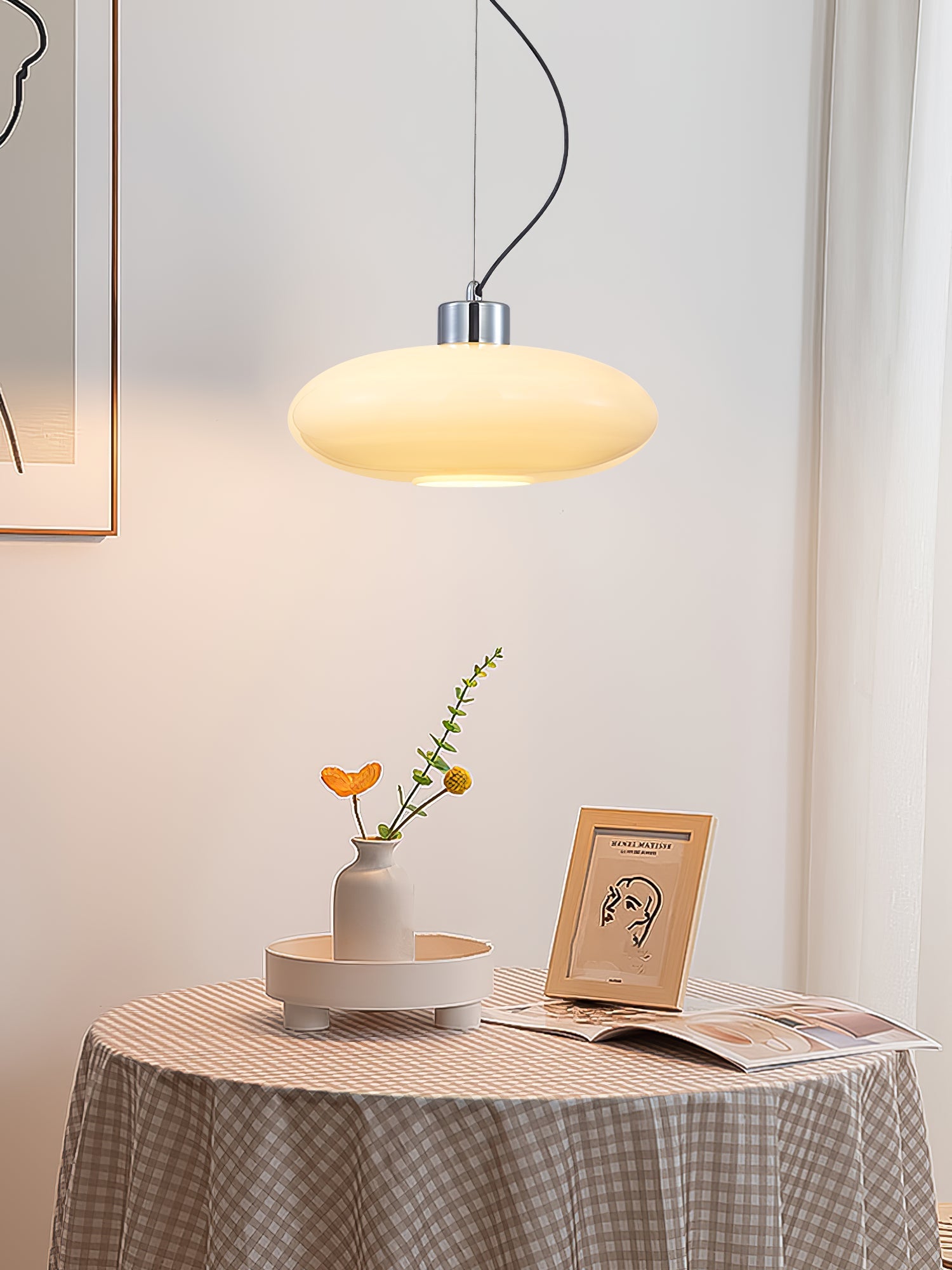 Oval White Glass Pendant Light, Tilt Balance 11.8"