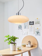Oval White Glass Pendant Light, Tilt Balance 11.8"