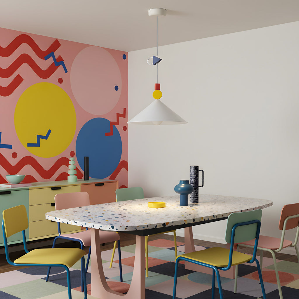 Geometric Playful Pendant Lamp, Primary Colors