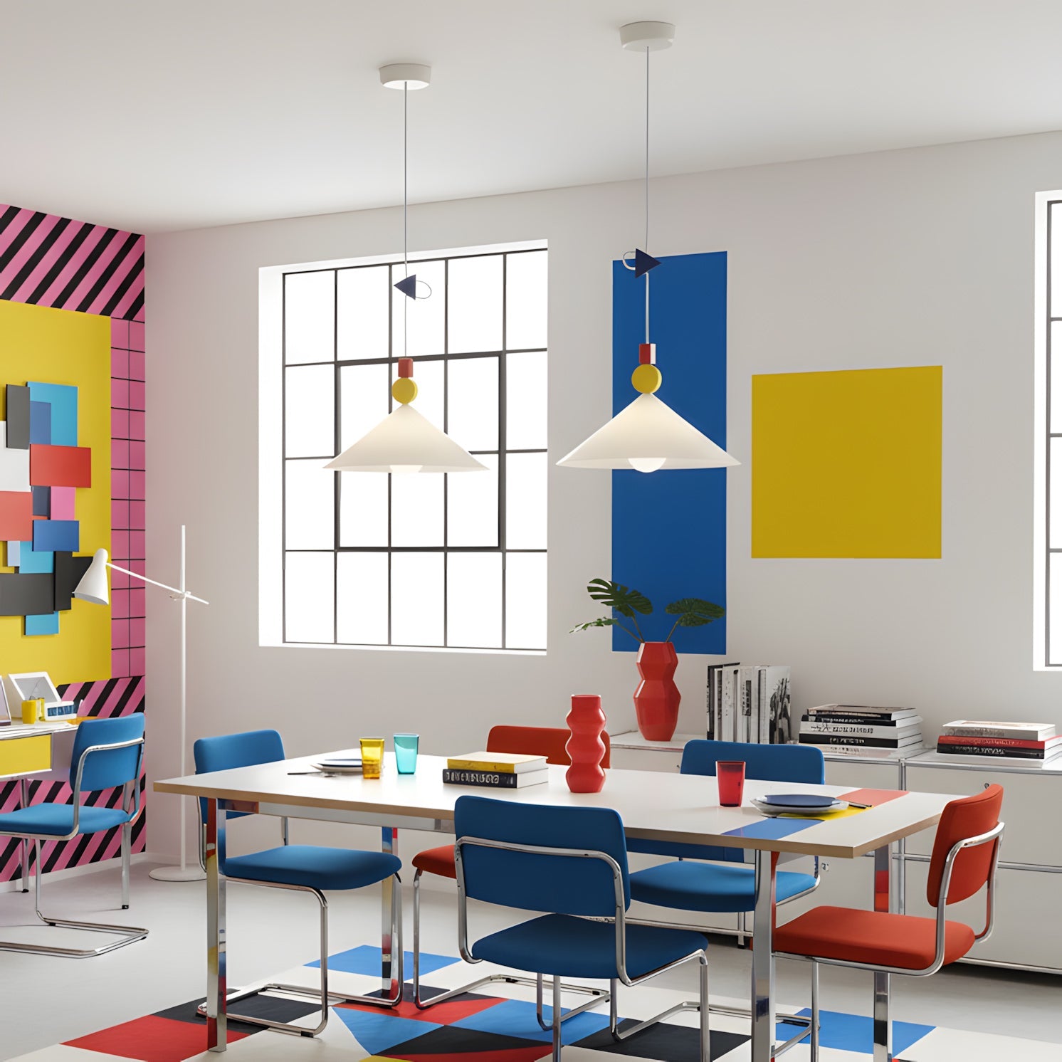 Geometric Playful Pendant Lamp, Primary Colors