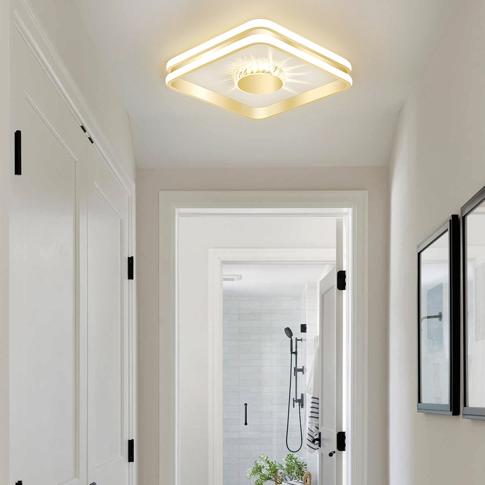 StrahlAurora: Crystal Ceiling Light LED Gold – Elegant & Decorative for Hallways & Living Areas