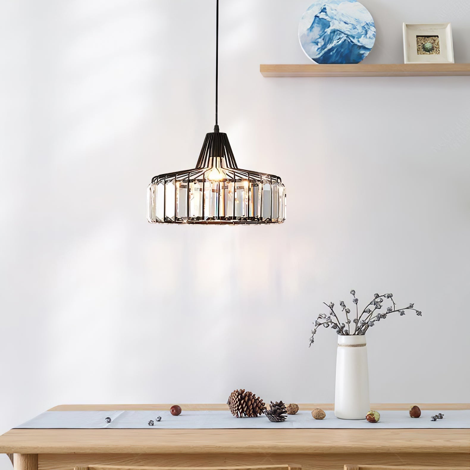 StrahlÉbène: Modern Crystal Pendant Light Black – Decorative & Energy Efficient for Living Room & Dining Room