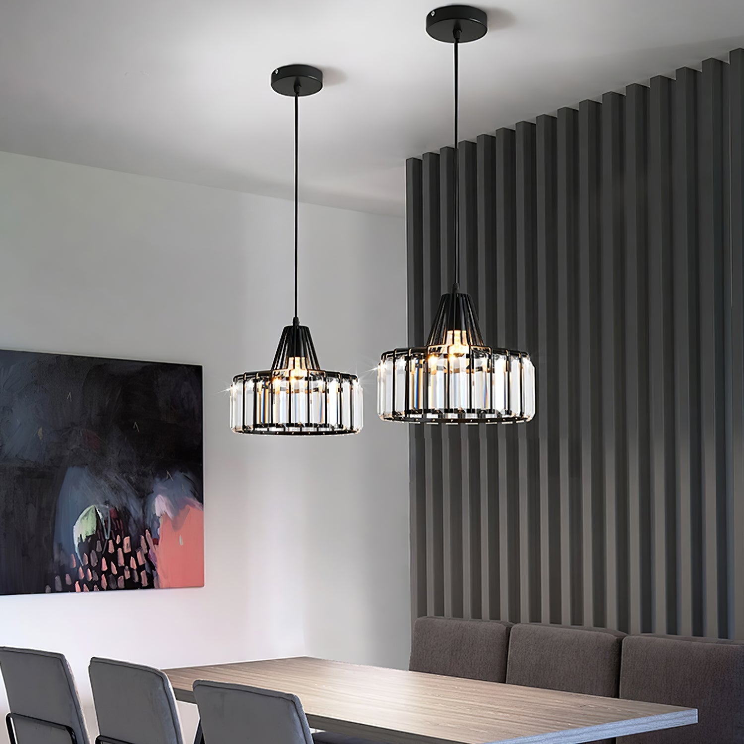 StrahlÉbène: Modern Crystal Pendant Light Black – Decorative & Energy Efficient for Living Room & Dining Room