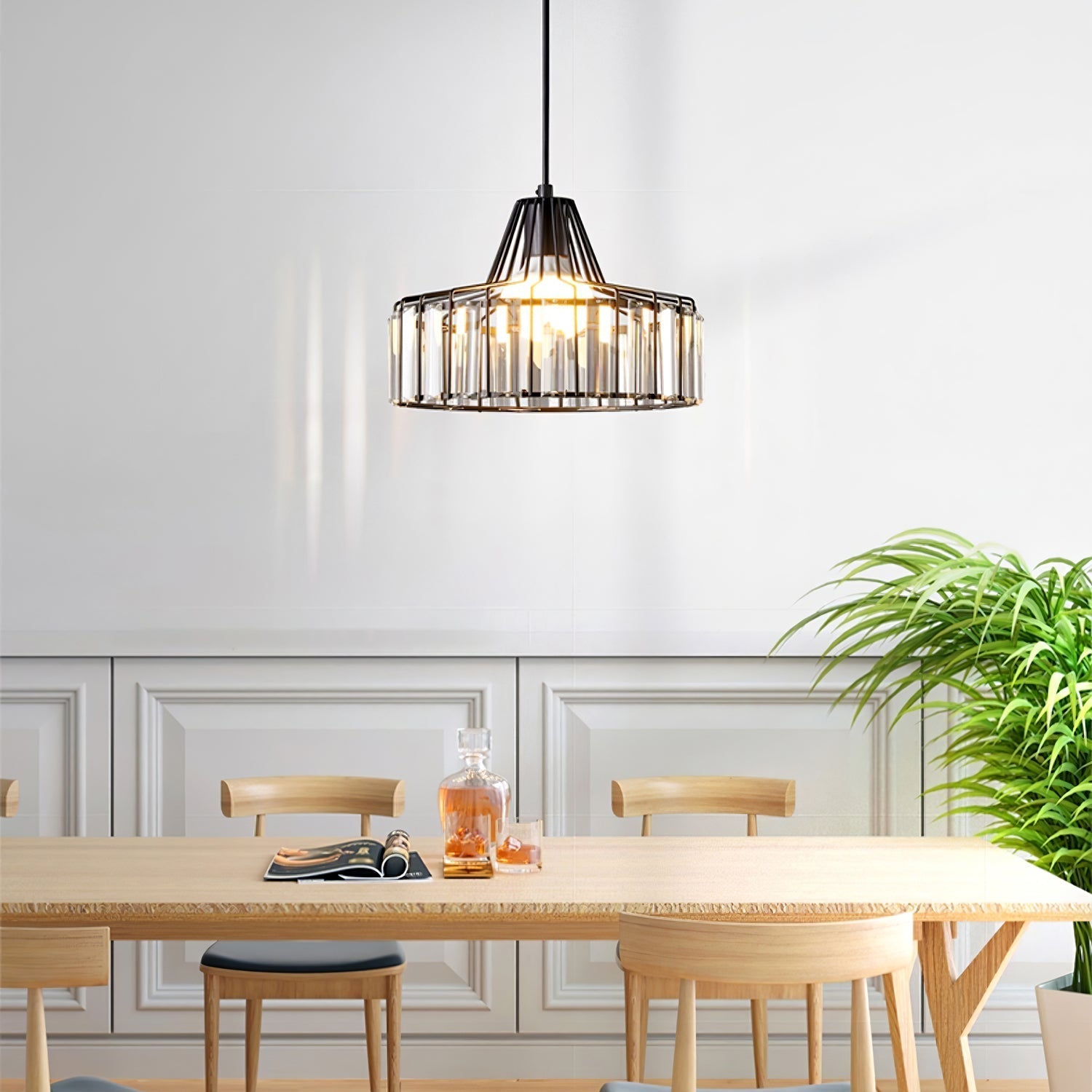 StrahlÉbène: Modern Crystal Pendant Light Black – Decorative & Energy Efficient for Living Room & Dining Room