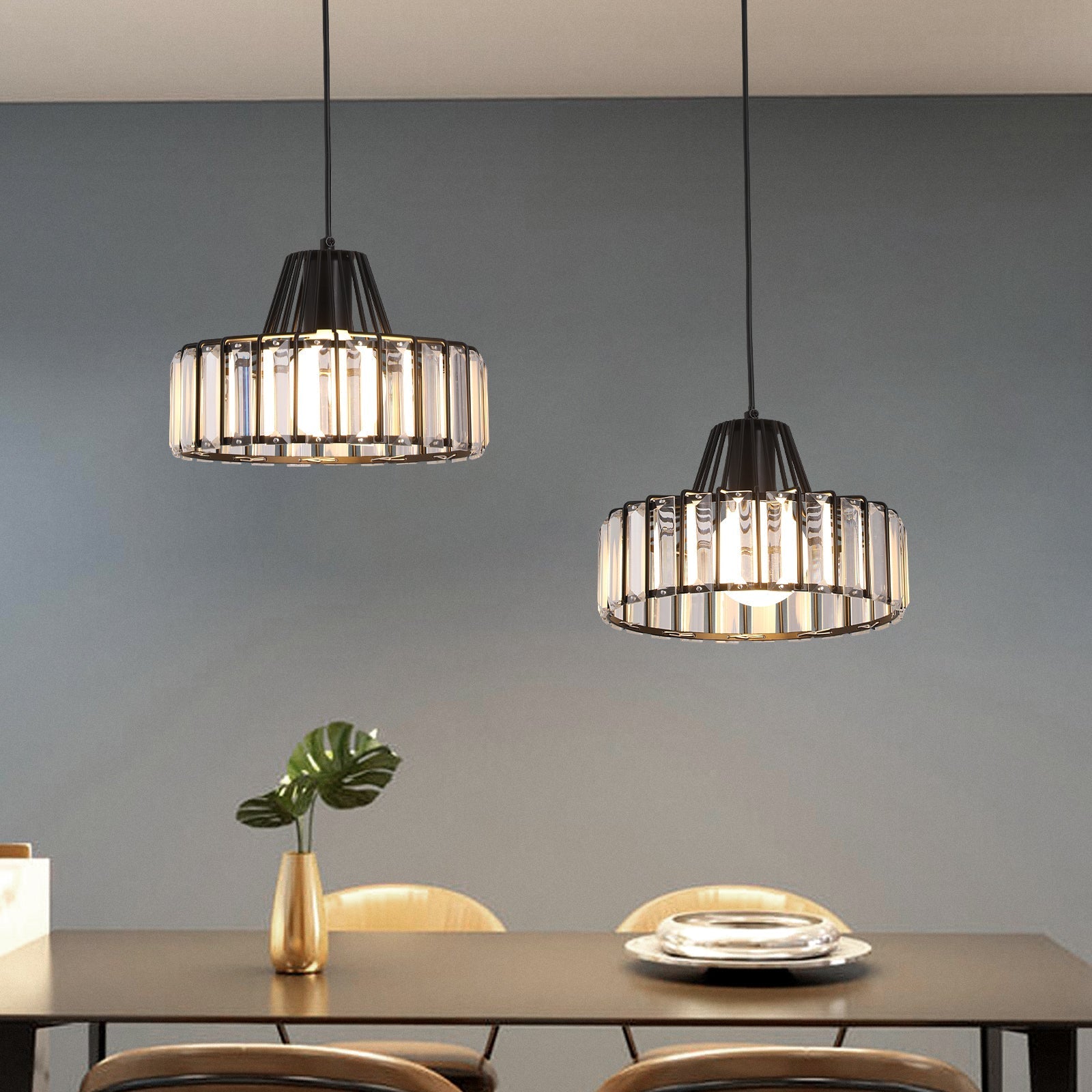 StrahlÉbène: Modern Crystal Pendant Light Black – Decorative & Energy Efficient for Living Room & Dining Room