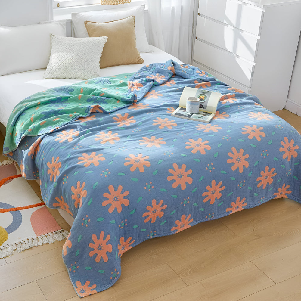 RadiantJoy: Cotton Blankets in Abstract Pattern with Reversible Function & Year-Round Lightness – for Sofa & Bed