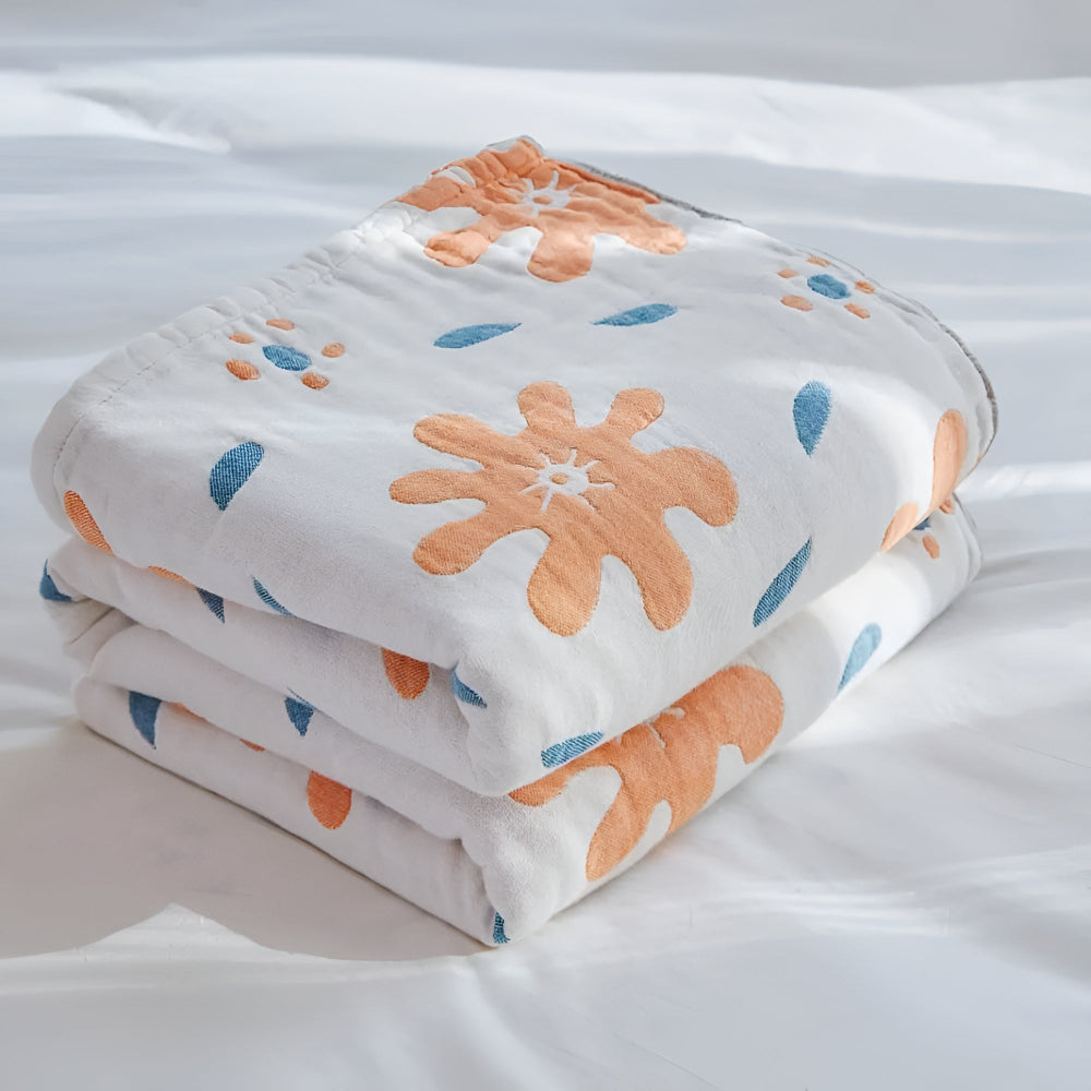 RadiantJoy: Cotton Blankets in Abstract Pattern with Reversible Function & Year-Round Lightness – for Sofa & Bed