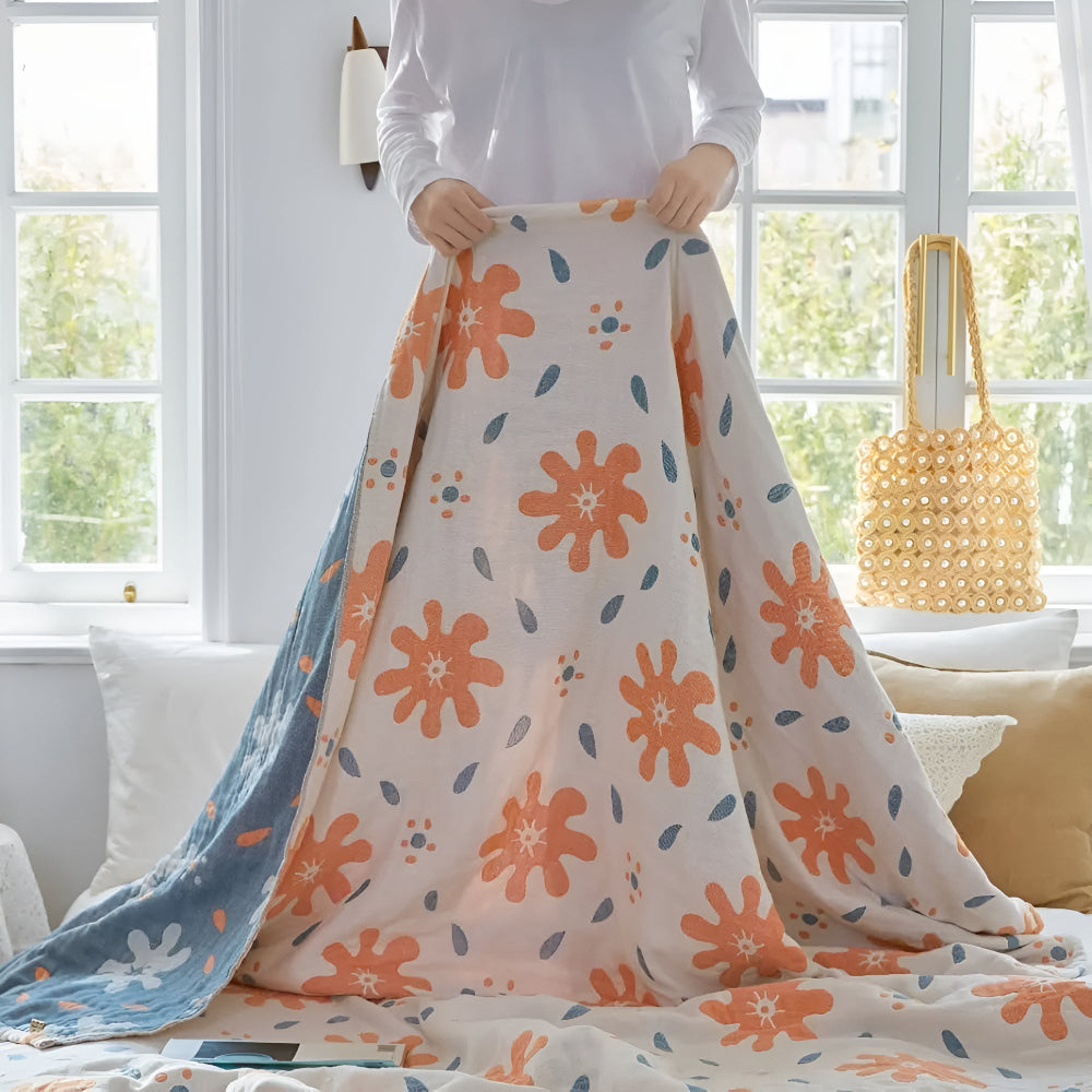 RadiantJoy: Cotton Blankets in Abstract Pattern with Reversible Function & Year-Round Lightness – for Sofa & Bed
