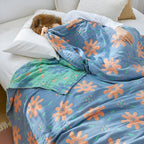RadiantJoy: Cotton Blankets in Abstract Pattern with Reversible Function & Year-Round Lightness – for Sofa & Bed
