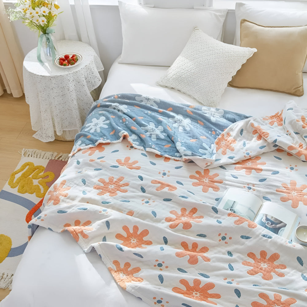 RadiantJoy: Cotton Blankets in Abstract Pattern with Reversible Function & Year-Round Lightness – for Sofa & Bed