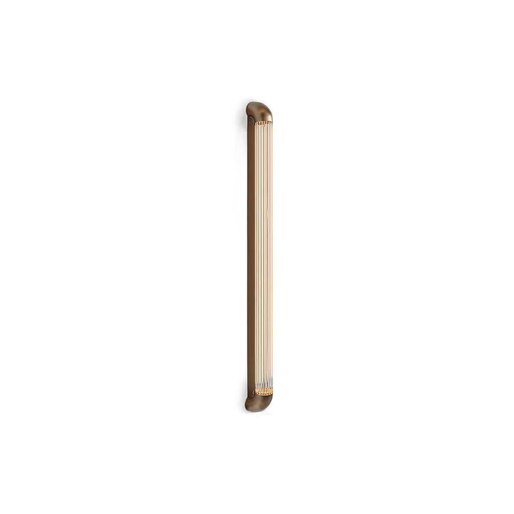 Reeded Glass Tube Wall Light, Curved Steel Accents