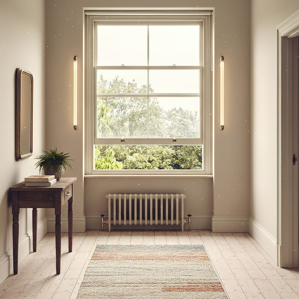 Reeded Glass Tube Wall Light, Curved Steel Accents