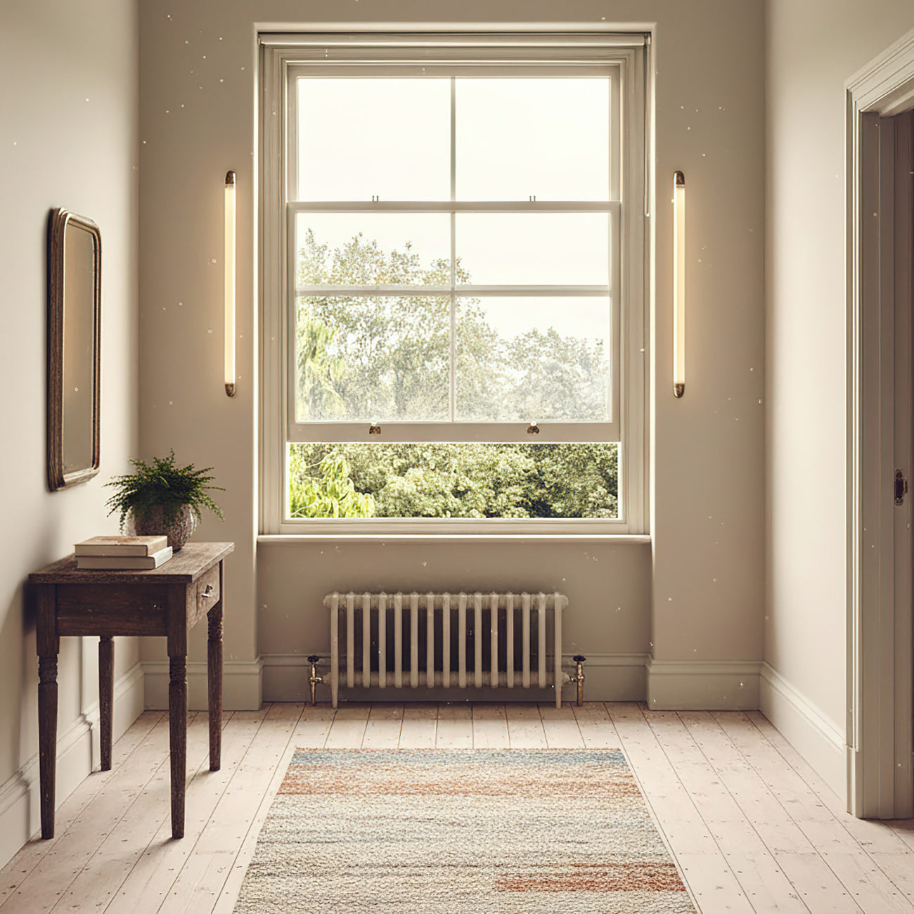 Reeded Glass Tube Wall Light, Curved Steel Accents