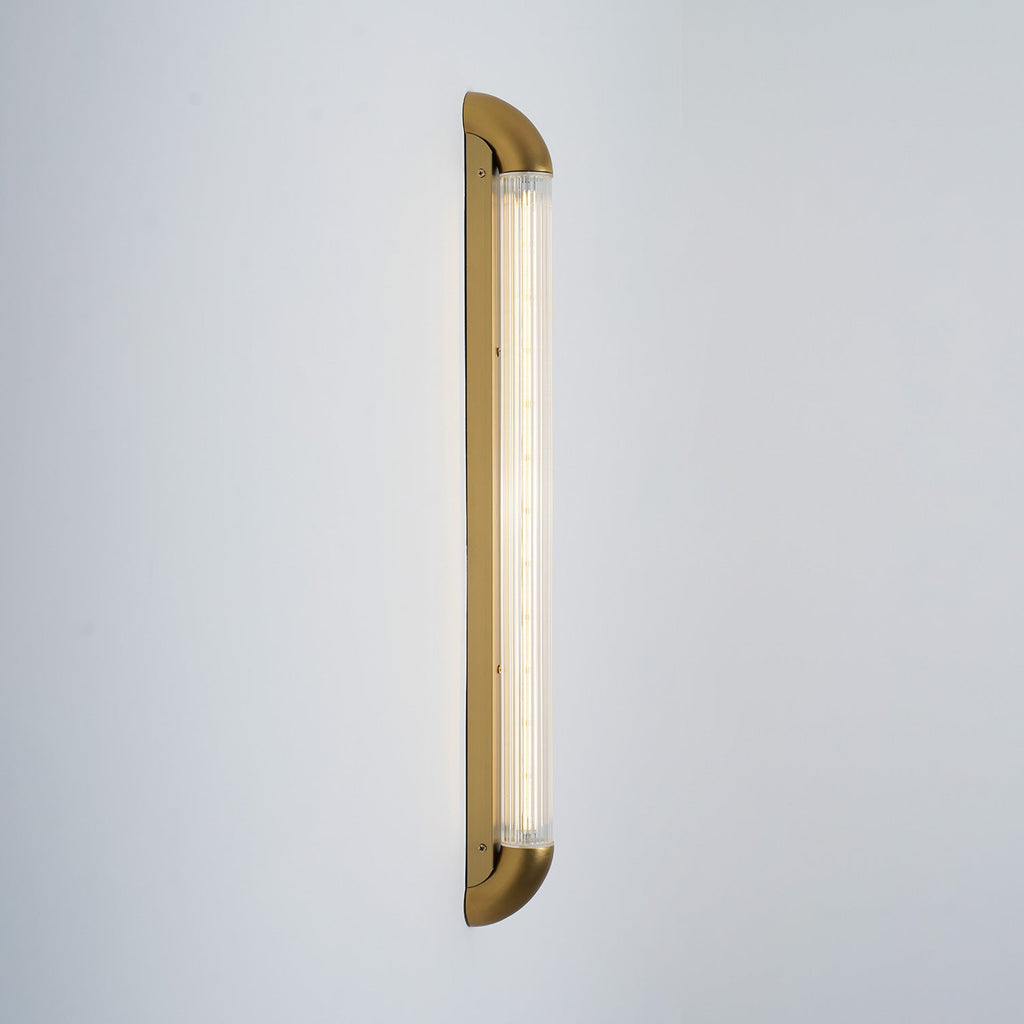 Reeded Glass Tube Wall Light, Curved Steel Accents