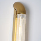 Reeded Glass Tube Wall Light, Curved Steel Accents