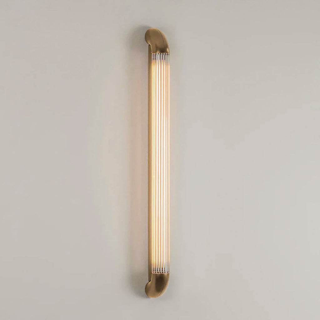 Reeded Glass Tube Wall Light, Curved Steel Accents