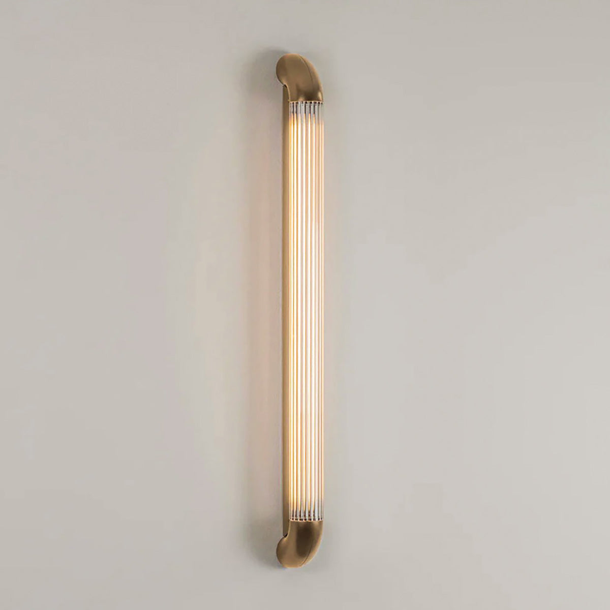 Reeded Glass Tube Wall Light, Curved Steel Accents