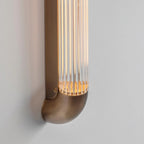 Reeded Glass Tube Wall Light, Curved Steel Accents