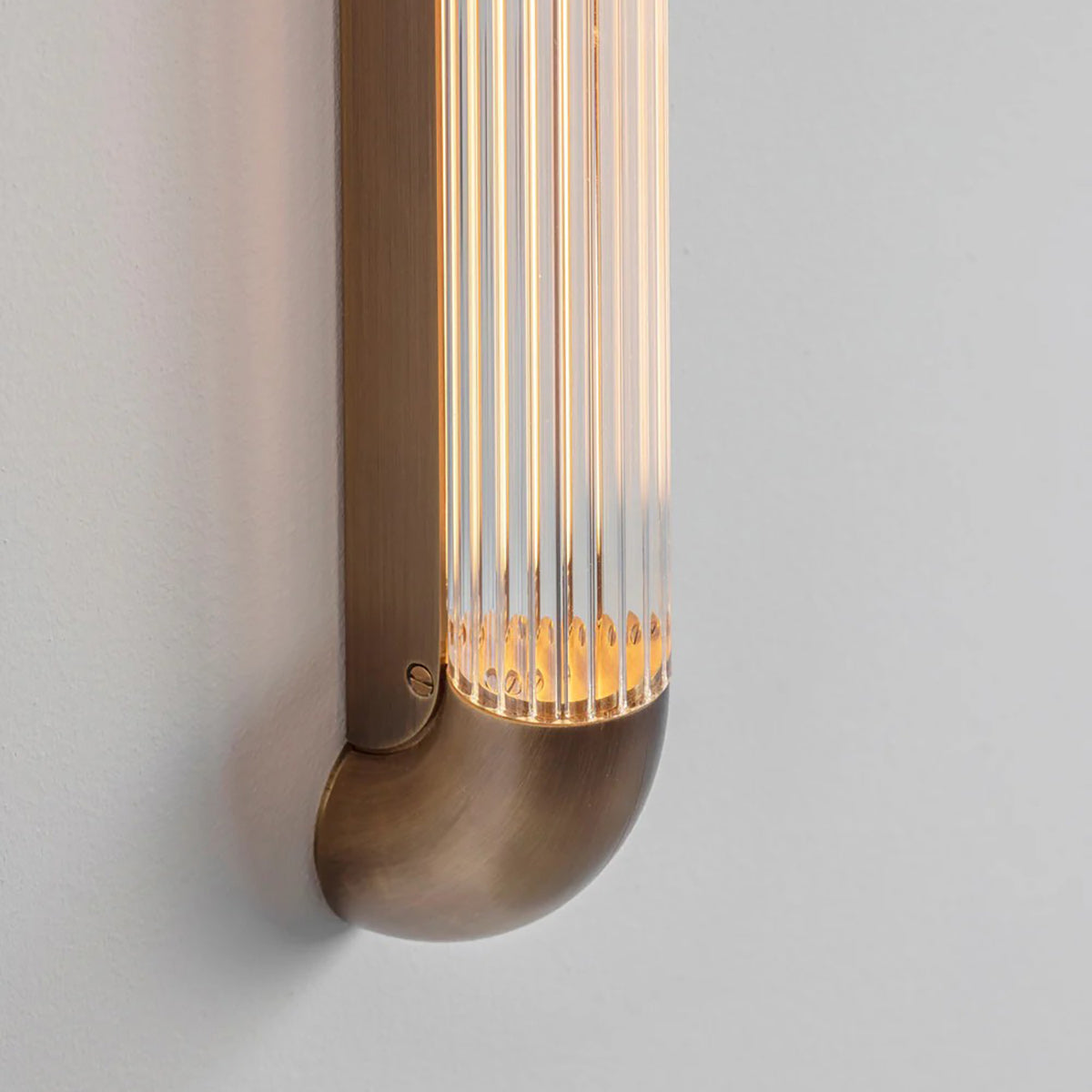 Reeded Glass Tube Wall Light, Curved Steel Accents
