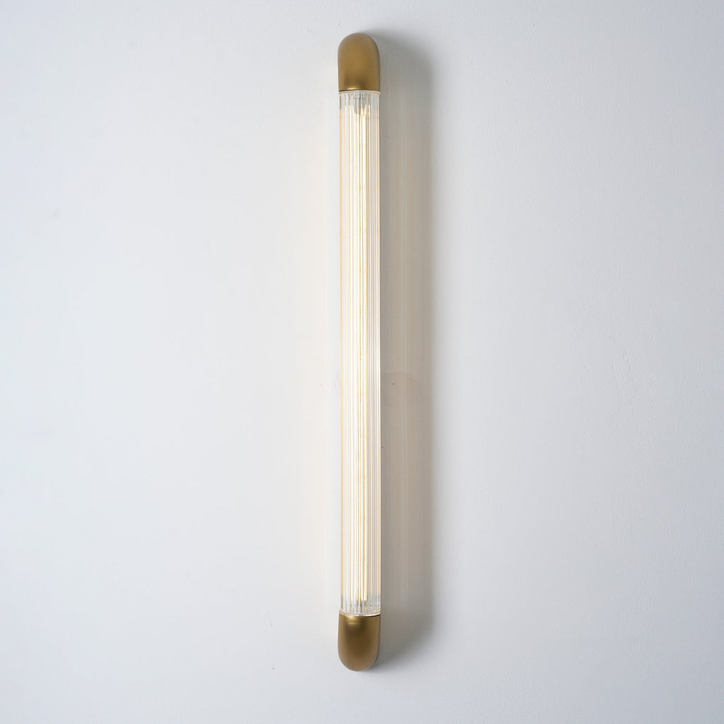 Reeded Glass Tube Wall Light, Curved Steel Accents