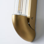 Reeded Glass Tube Wall Light, Curved Steel Accents