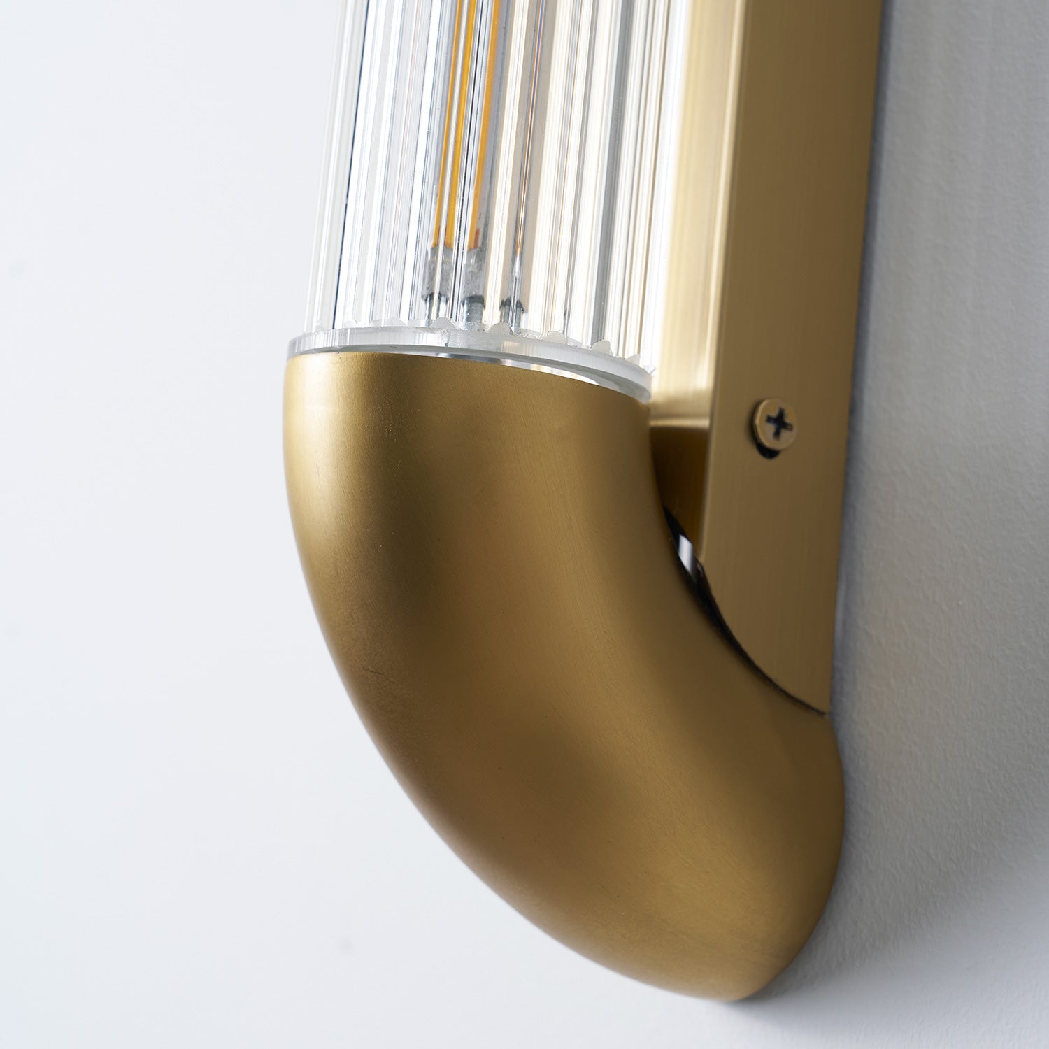 Reeded Glass Tube Wall Light, Curved Steel Accents
