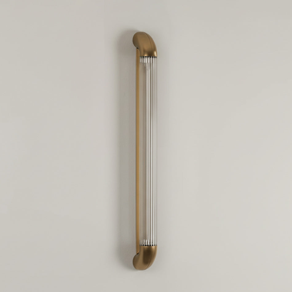 Reeded Glass Tube Wall Light, Curved Steel Accents