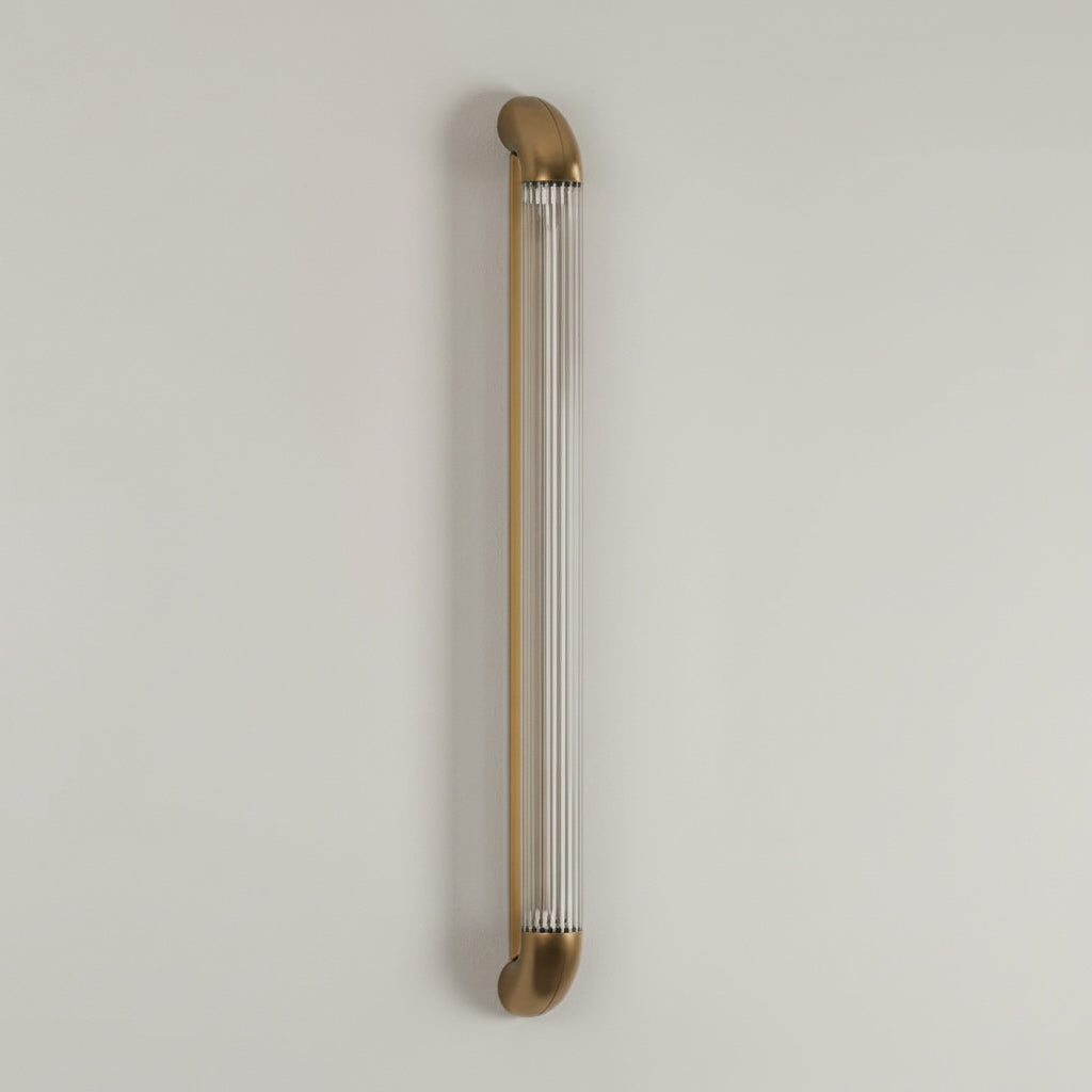 Reeded Glass Tube Wall Light, Curved Steel Accents