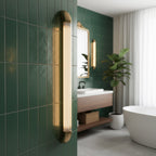Reeded Glass Tube Wall Light, Curved Steel Accents