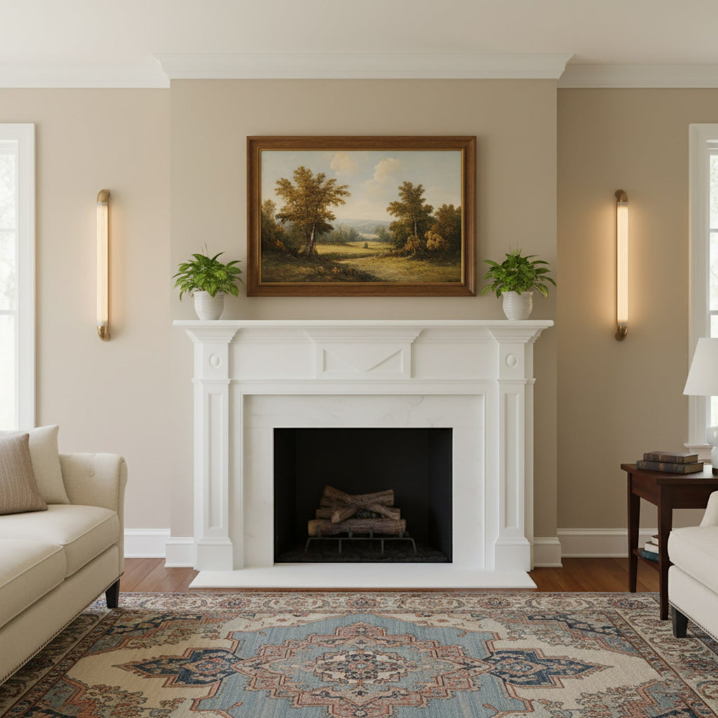 Reeded Glass Tube Wall Light, Curved Steel Accents