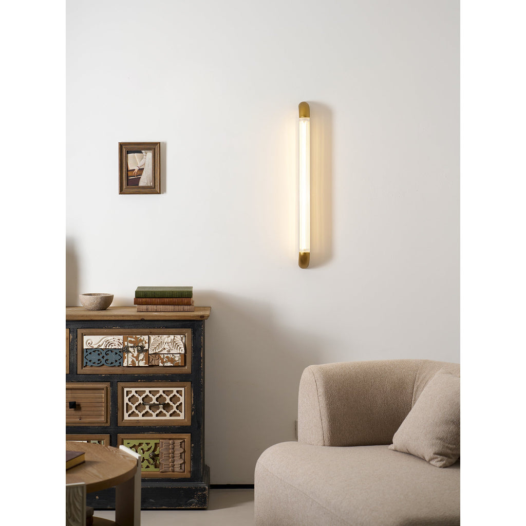 Reeded Glass Tube Wall Light, Curved Steel Accents
