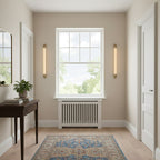 Reeded Glass Tube Wall Light, Curved Steel Accents