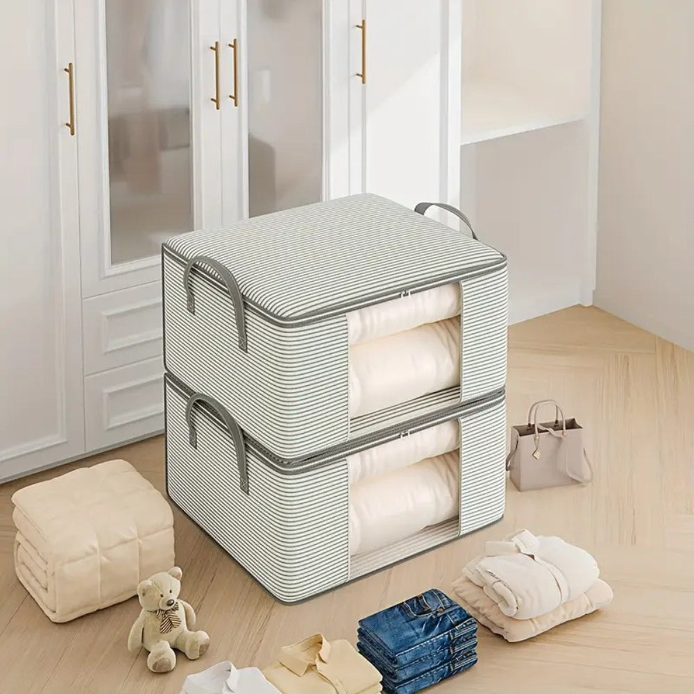 StripeOrganization: Foldable Storage Bag – Breathable, Spacious & Ideal for Bedding & Clothing