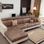 Sectional Sofa Cushion Slipcover, Vintage Leather Look, Four-Way Stretch, Hand Washable