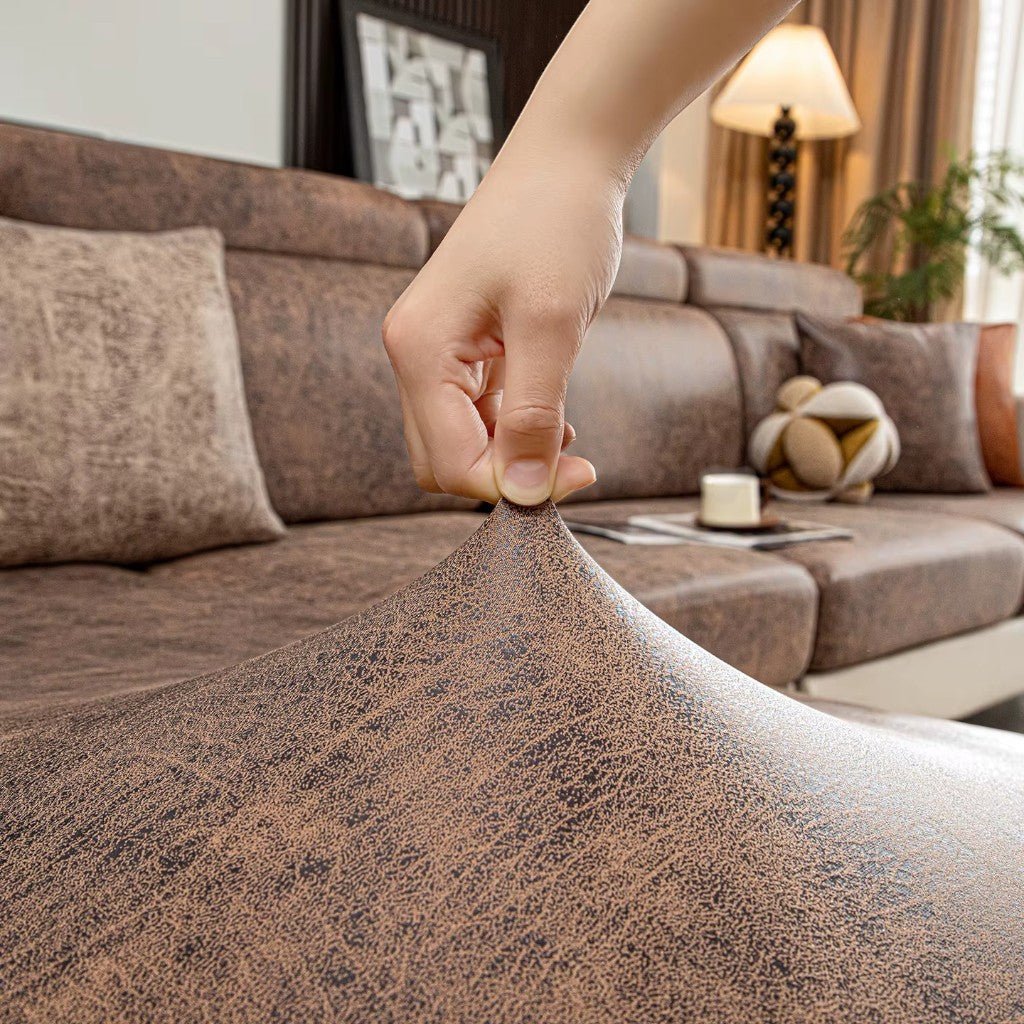 Sectional Sofa Cushion Slipcover, Vintage Leather Look, Four-Way Stretch, Hand Washable