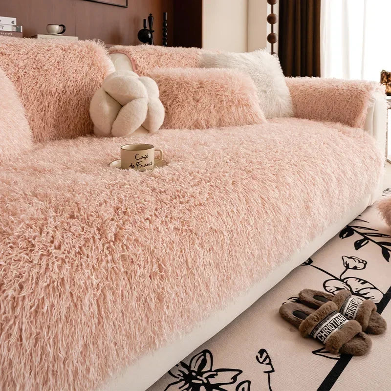 Sofa Cover Faux Lambswool Stretchable Machine Washable