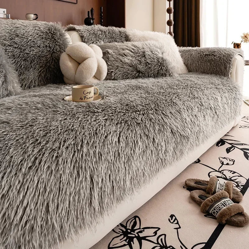 Sofa Cover Faux Lambswool Stretchable Machine Washable