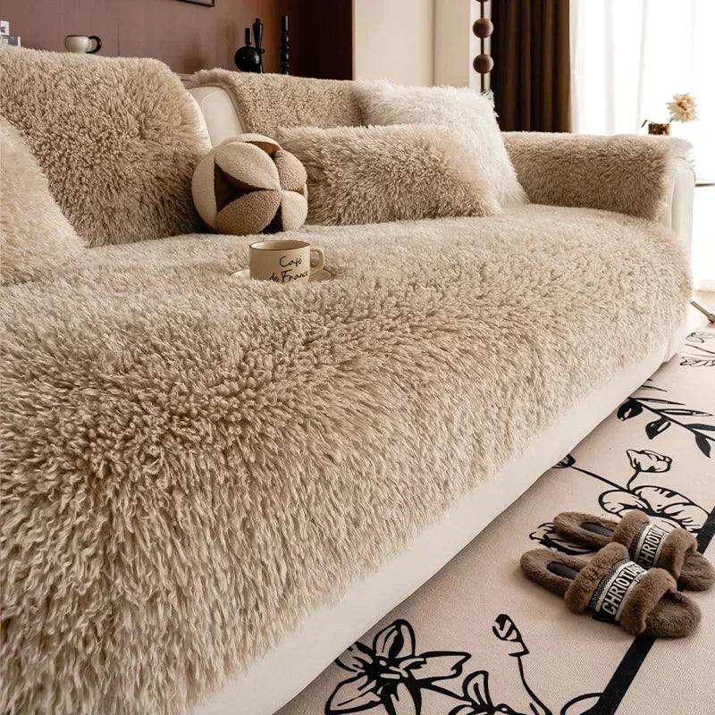 Sofa Cover Faux Lambswool Stretchable Machine Washable