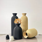 Vase Set, Striped Pattern, Black and Beige Color, 2 Piece Set