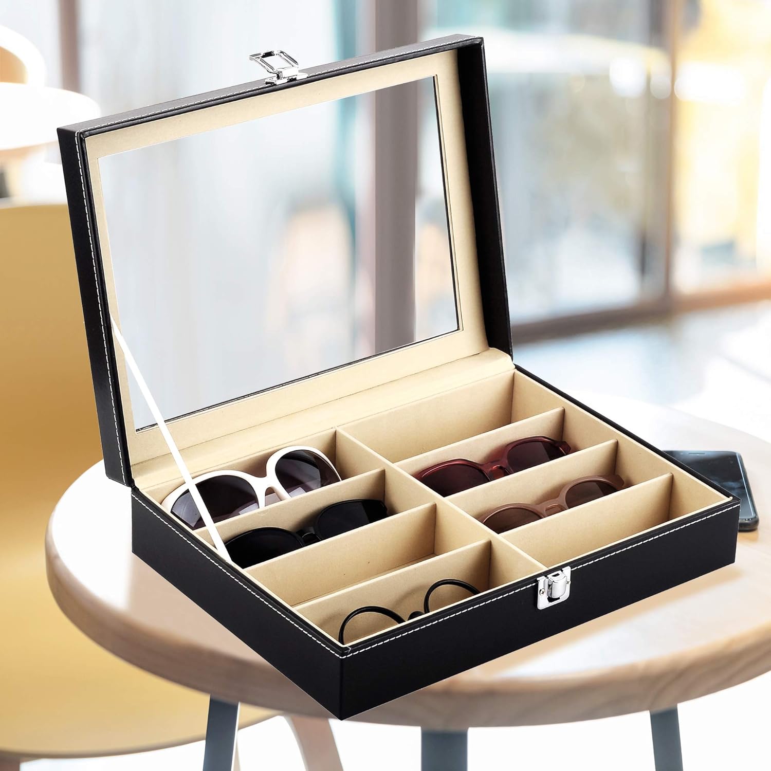 Sunglasses Storage Case, 8 Compartments, Lockable, Stackable