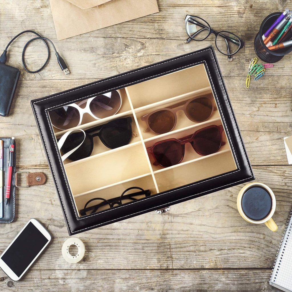 Sunglasses Storage Case, 8 Compartments, Lockable, Stackable