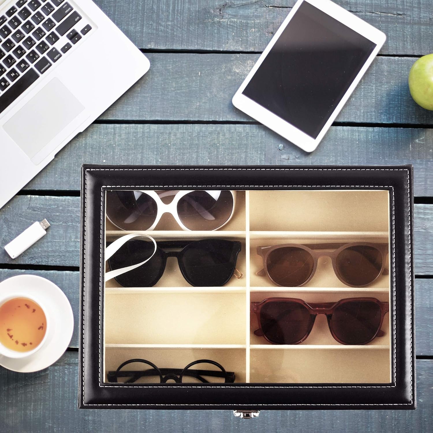 Sunglasses Storage Case, 8 Compartments, Lockable, Stackable