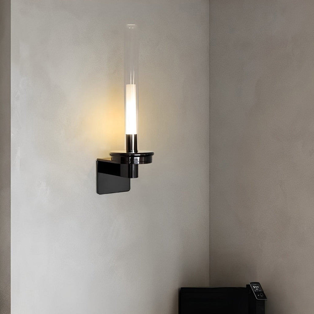 Glass Tube Wall Lamp, Glossy Black Iron Base