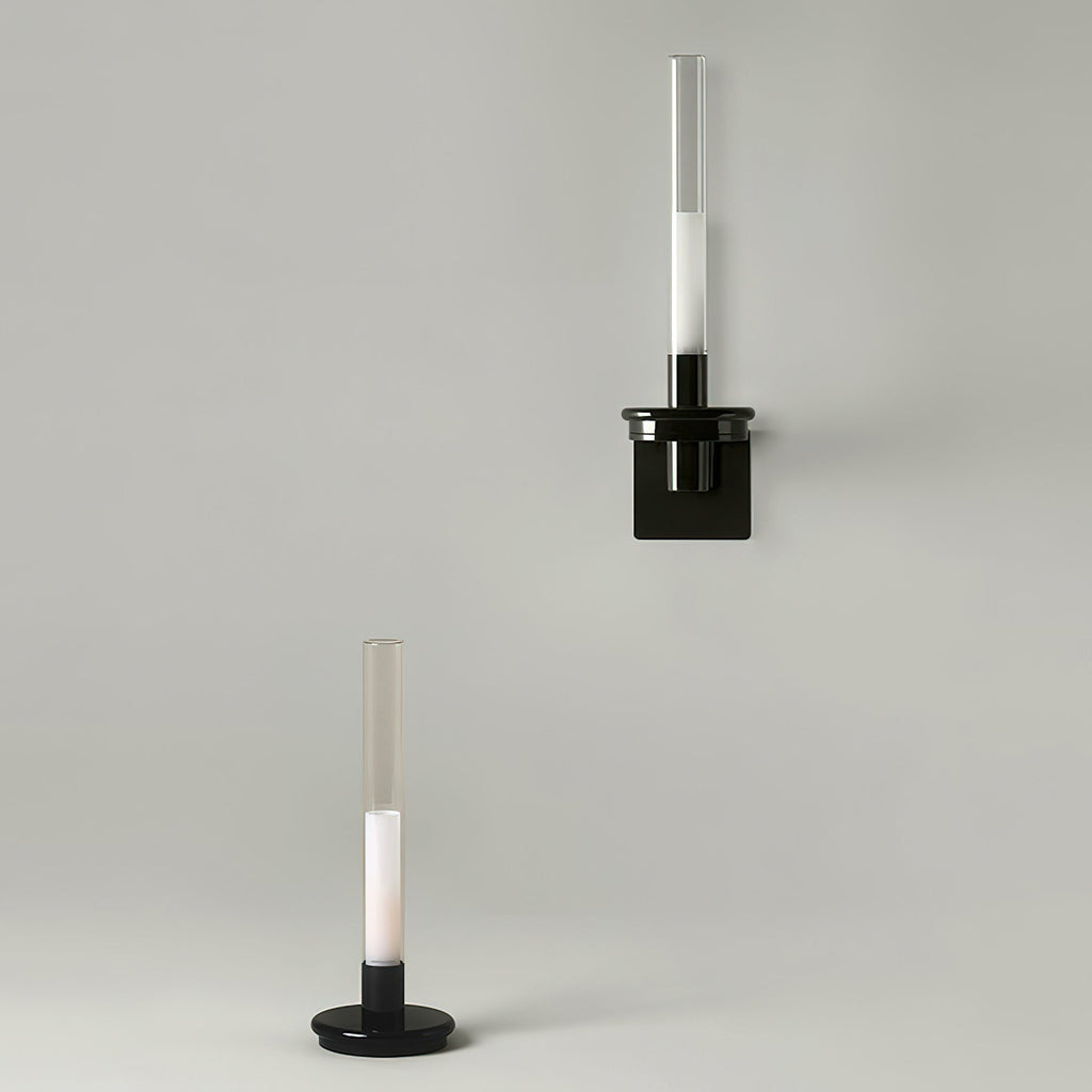Glass Tube Wall Lamp, Glossy Black Iron Base