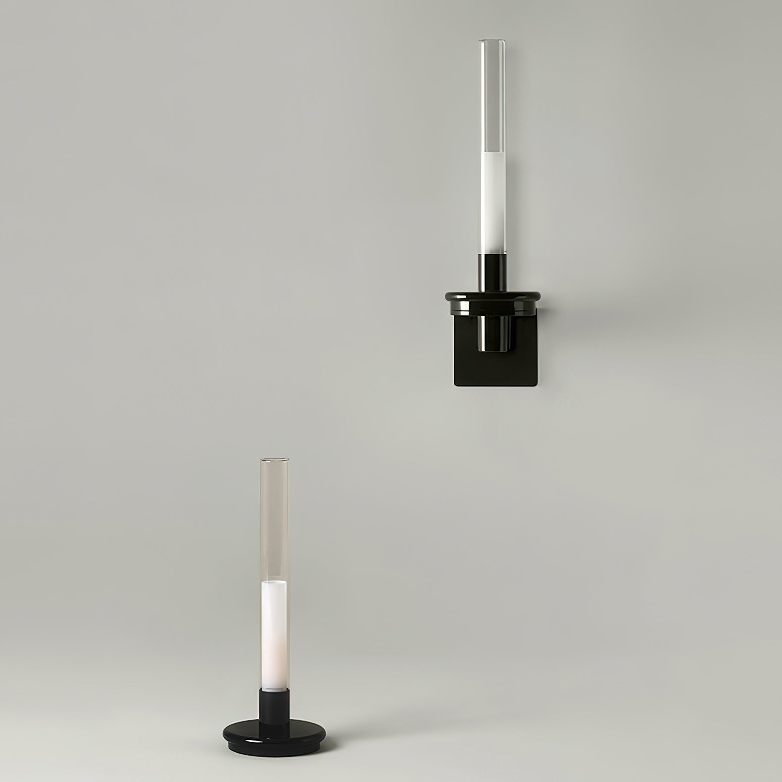 Glass Tube Wall Lamp, Glossy Black Iron Base