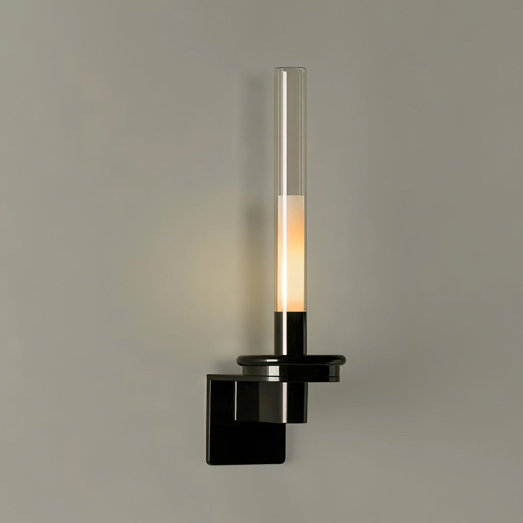 Glass Tube Wall Lamp, Glossy Black Iron Base